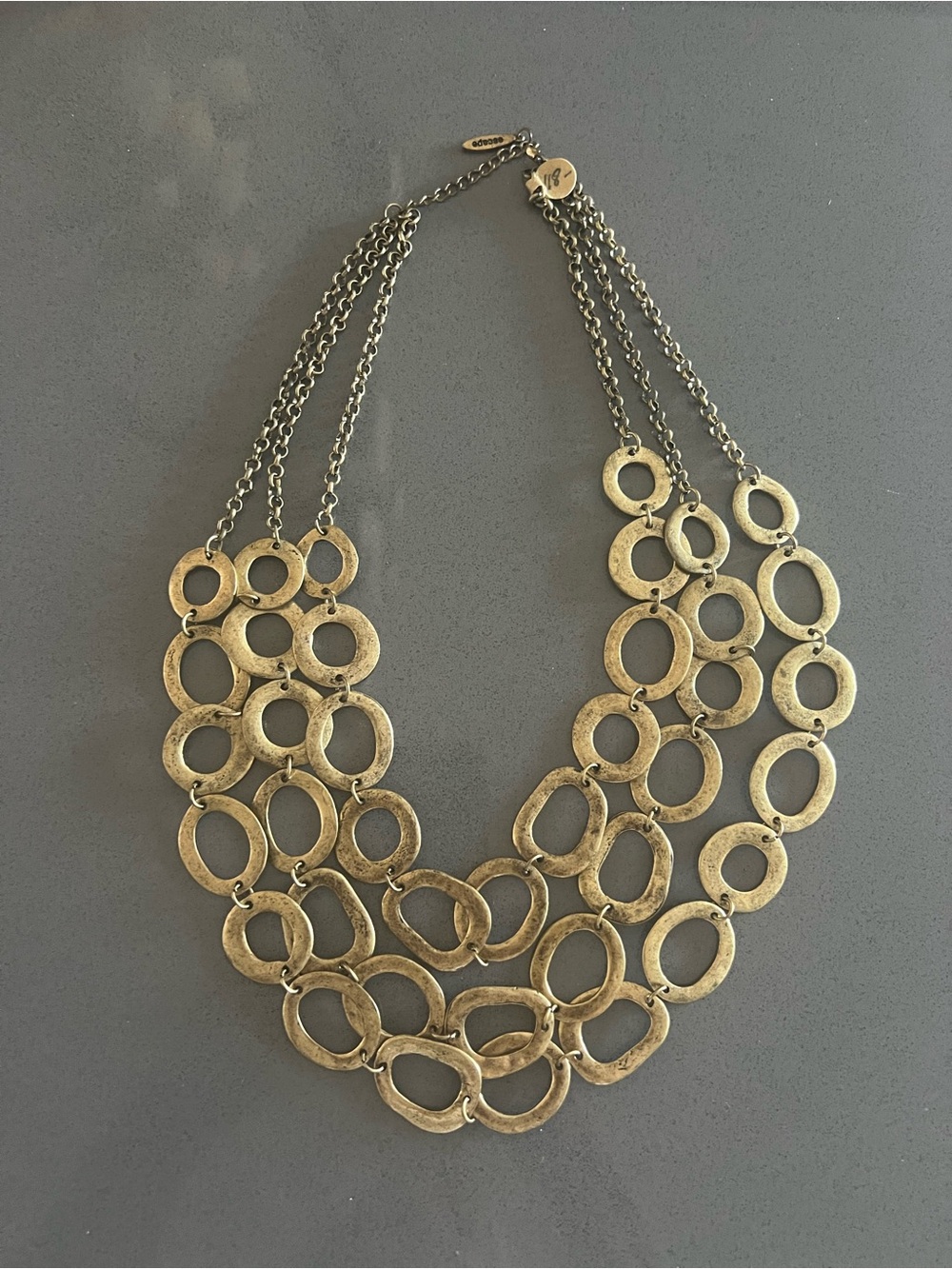 Escape From Paris Multi-Strand Bib Statement Necklace Antique Brass Rings